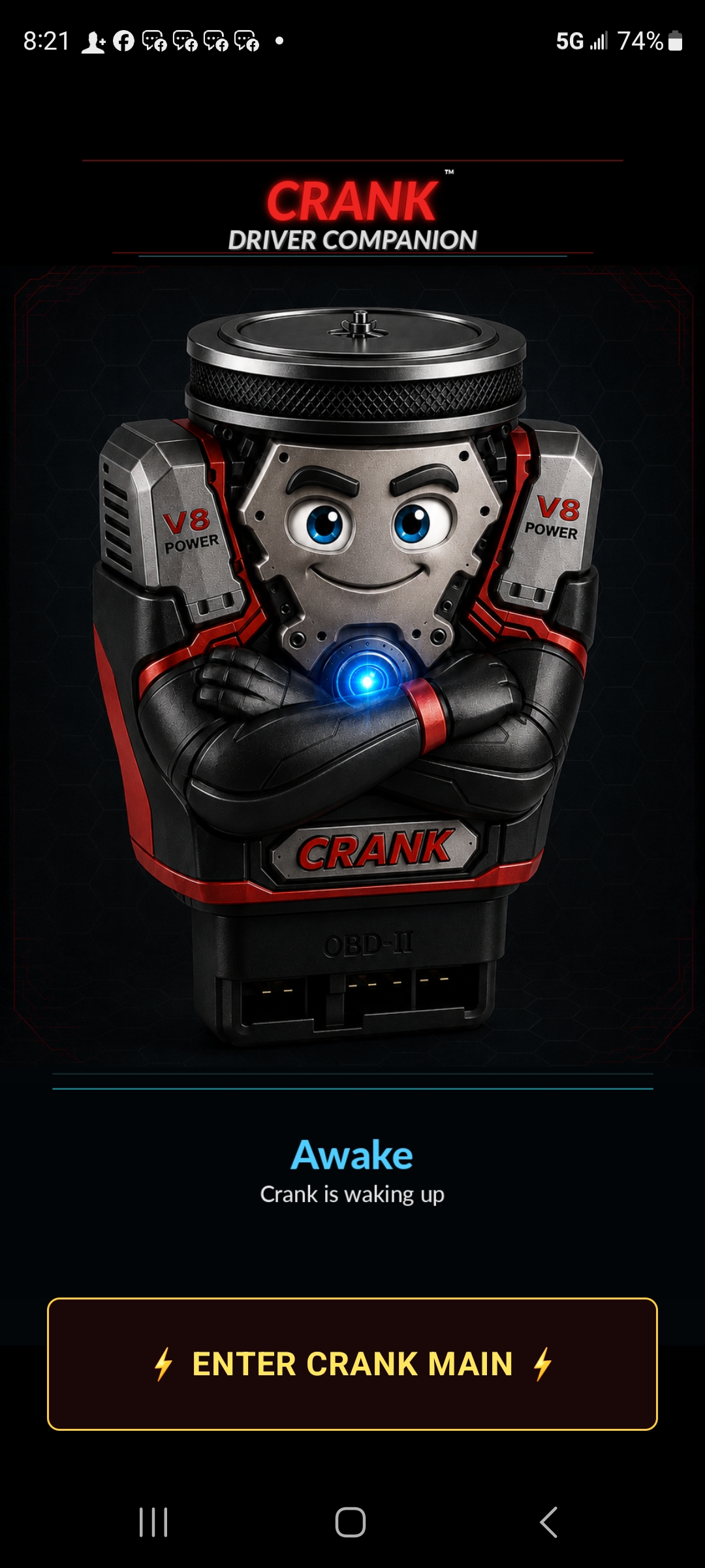 Crank awake in the current CRANK application interface